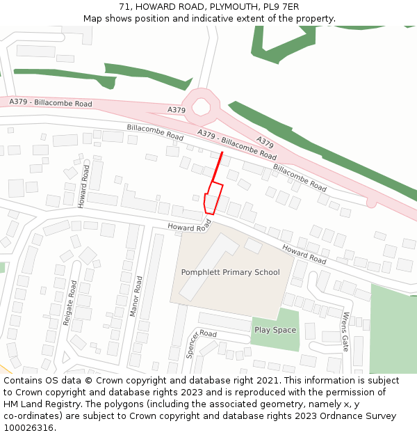 71, HOWARD ROAD, PLYMOUTH, PL9 7ER: Location map and indicative extent of plot