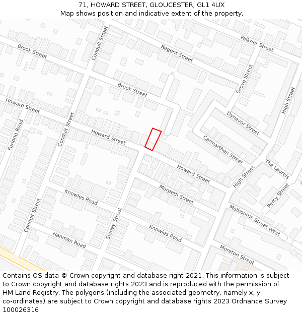 71, HOWARD STREET, GLOUCESTER, GL1 4UX: Location map and indicative extent of plot