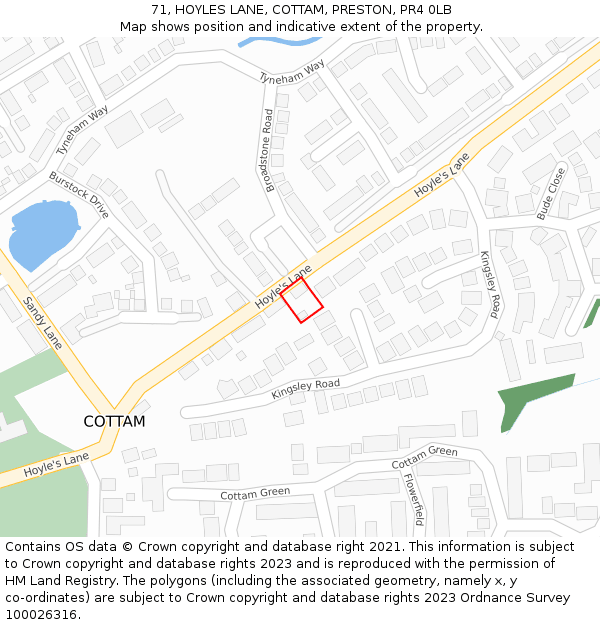 71, HOYLES LANE, COTTAM, PRESTON, PR4 0LB: Location map and indicative extent of plot