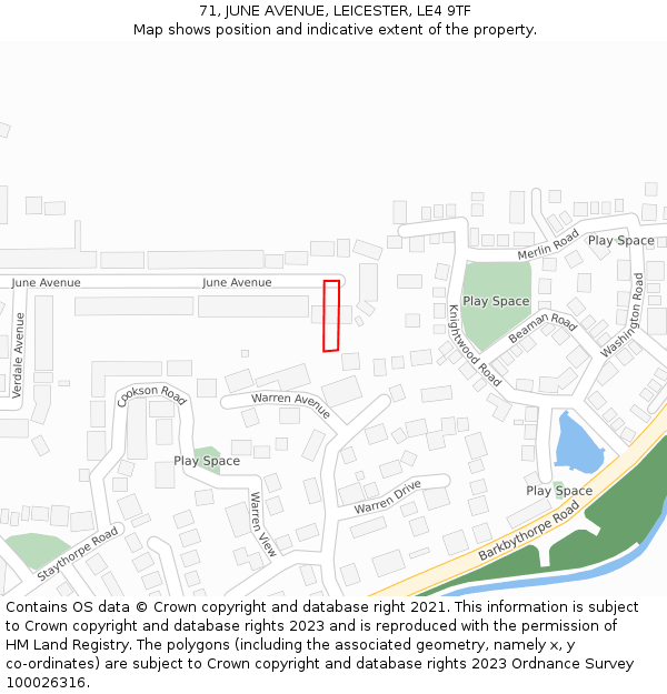 71, JUNE AVENUE, LEICESTER, LE4 9TF: Location map and indicative extent of plot