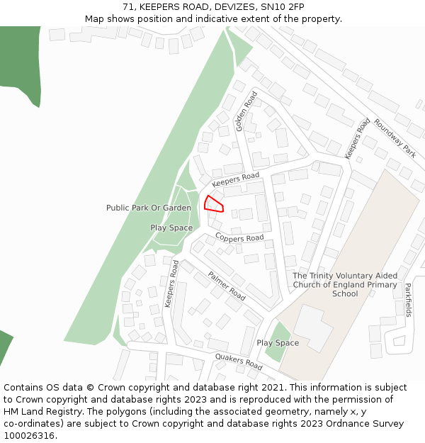 71, KEEPERS ROAD, DEVIZES, SN10 2FP: Location map and indicative extent of plot