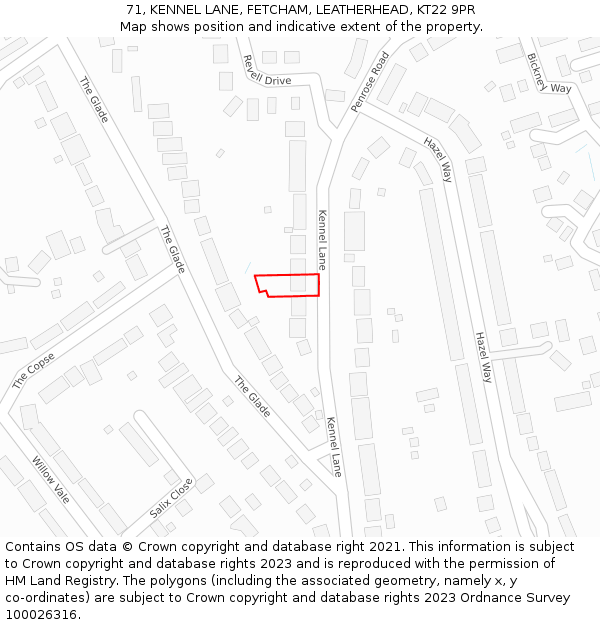 71, KENNEL LANE, FETCHAM, LEATHERHEAD, KT22 9PR: Location map and indicative extent of plot