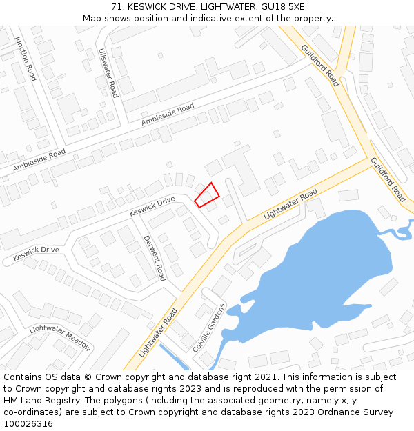 71, KESWICK DRIVE, LIGHTWATER, GU18 5XE: Location map and indicative extent of plot