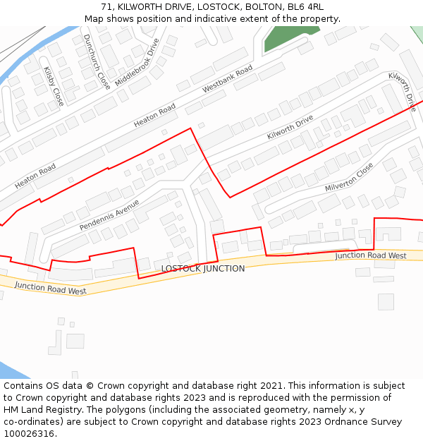 71, KILWORTH DRIVE, LOSTOCK, BOLTON, BL6 4RL: Location map and indicative extent of plot