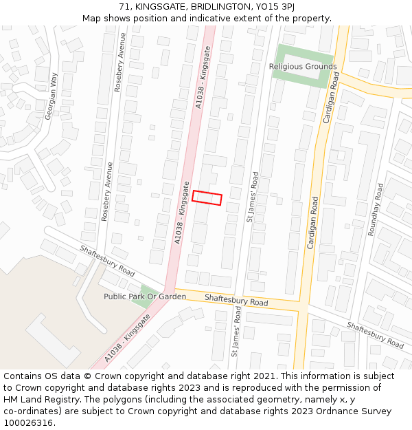 71, KINGSGATE, BRIDLINGTON, YO15 3PJ: Location map and indicative extent of plot