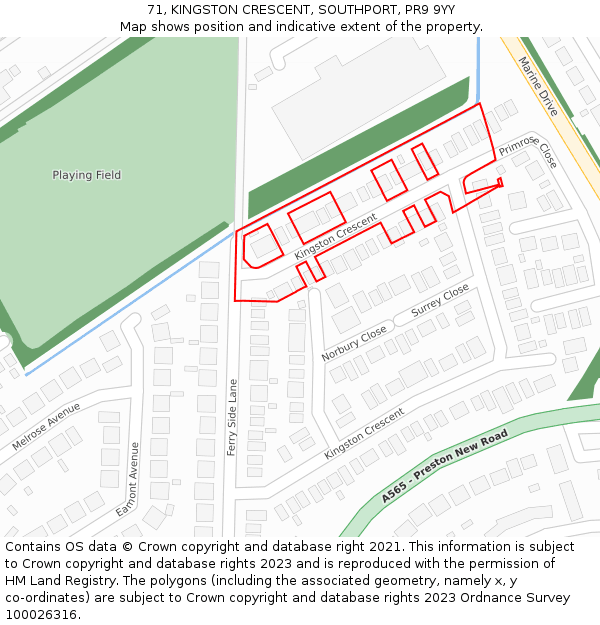 71, KINGSTON CRESCENT, SOUTHPORT, PR9 9YY: Location map and indicative extent of plot