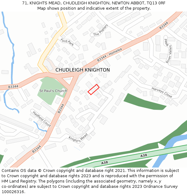 71, KNIGHTS MEAD, CHUDLEIGH KNIGHTON, NEWTON ABBOT, TQ13 0RF: Location map and indicative extent of plot