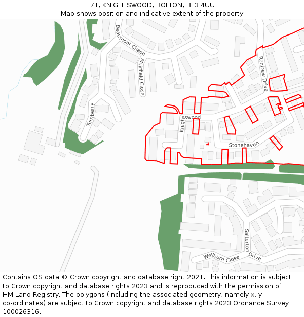 71, KNIGHTSWOOD, BOLTON, BL3 4UU: Location map and indicative extent of plot