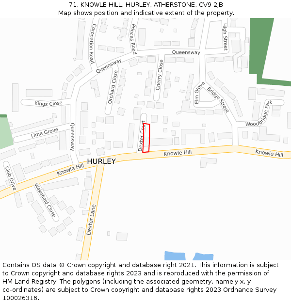 71, KNOWLE HILL, HURLEY, ATHERSTONE, CV9 2JB: Location map and indicative extent of plot