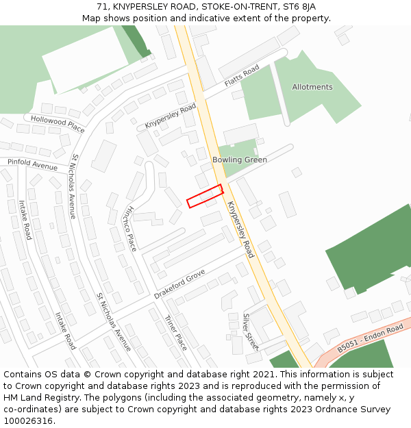 71, KNYPERSLEY ROAD, STOKE-ON-TRENT, ST6 8JA: Location map and indicative extent of plot