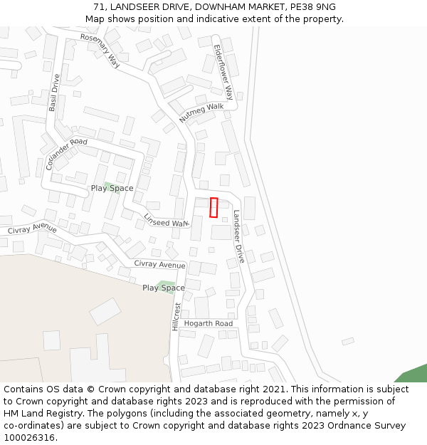 71, LANDSEER DRIVE, DOWNHAM MARKET, PE38 9NG: Location map and indicative extent of plot