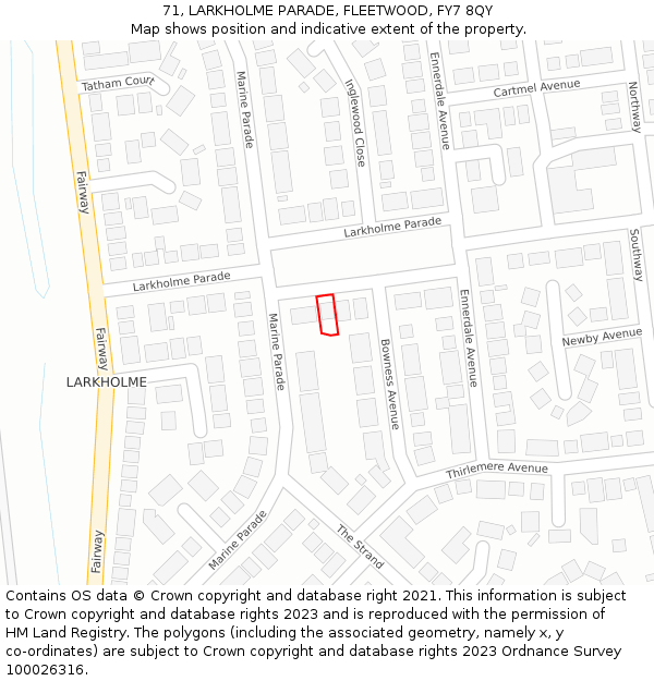 71, LARKHOLME PARADE, FLEETWOOD, FY7 8QY: Location map and indicative extent of plot