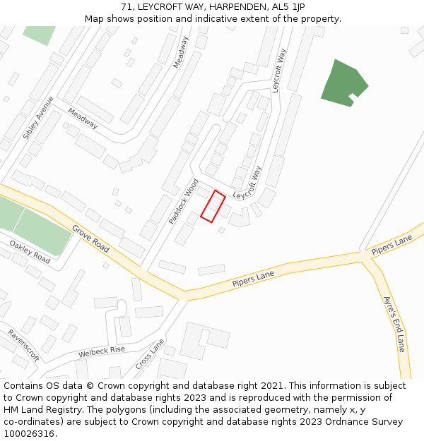 71, LEYCROFT WAY, HARPENDEN, AL5 1JP: Location map and indicative extent of plot