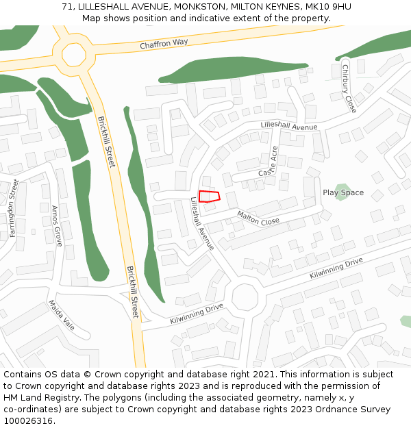 71, LILLESHALL AVENUE, MONKSTON, MILTON KEYNES, MK10 9HU: Location map and indicative extent of plot