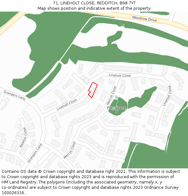 71, LINEHOLT CLOSE, REDDITCH, B98 7YT: Location map and indicative extent of plot