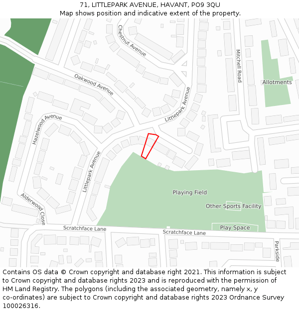 71, LITTLEPARK AVENUE, HAVANT, PO9 3QU: Location map and indicative extent of plot