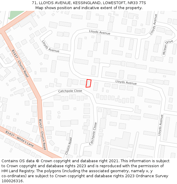 71, LLOYDS AVENUE, KESSINGLAND, LOWESTOFT, NR33 7TS: Location map and indicative extent of plot