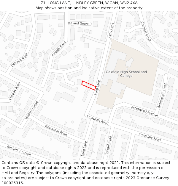 71, LONG LANE, HINDLEY GREEN, WIGAN, WN2 4XA: Location map and indicative extent of plot