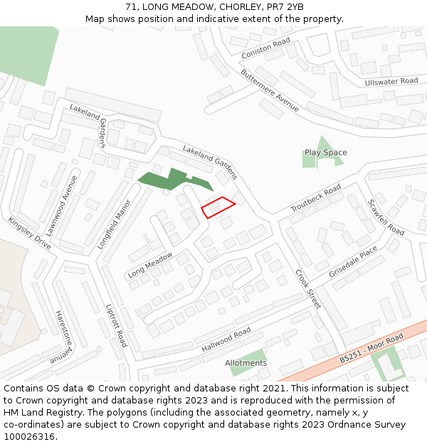 71, LONG MEADOW, CHORLEY, PR7 2YB: Location map and indicative extent of plot