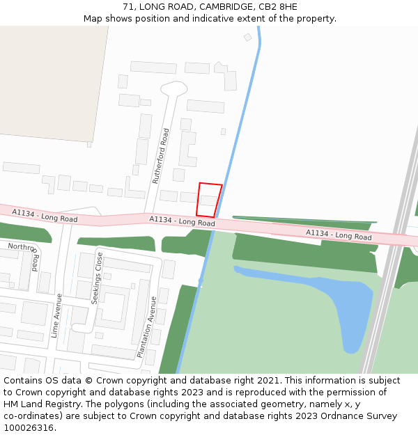 71, LONG ROAD, CAMBRIDGE, CB2 8HE: Location map and indicative extent of plot