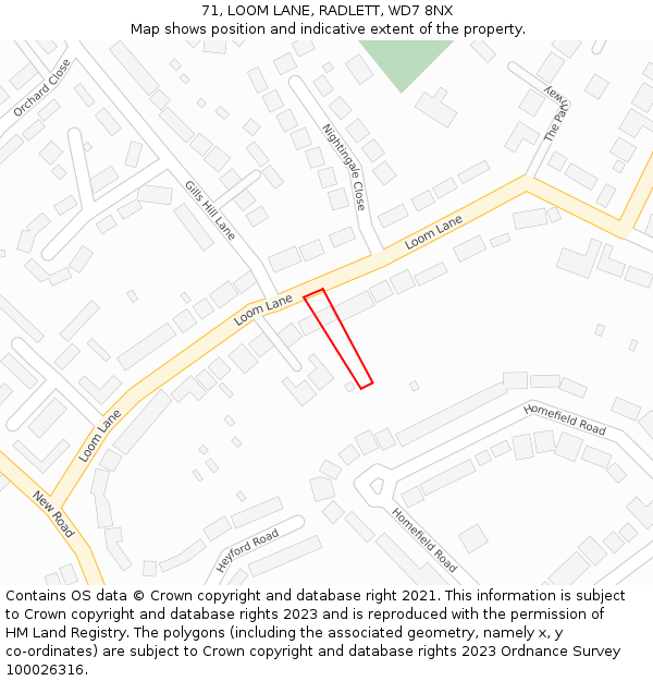 71, LOOM LANE, RADLETT, WD7 8NX: Location map and indicative extent of plot