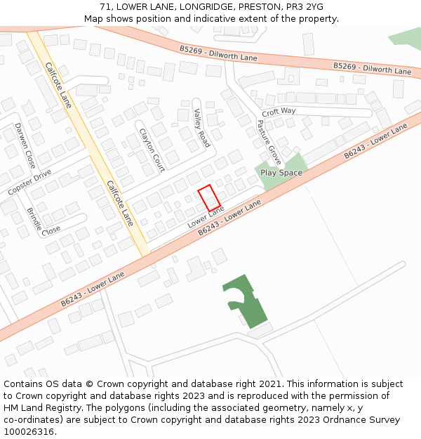 71, LOWER LANE, LONGRIDGE, PRESTON, PR3 2YG: Location map and indicative extent of plot