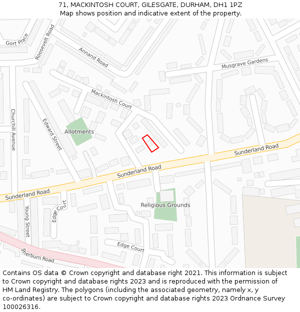 71, MACKINTOSH COURT, GILESGATE, DURHAM, DH1 1PZ: Location map and indicative extent of plot