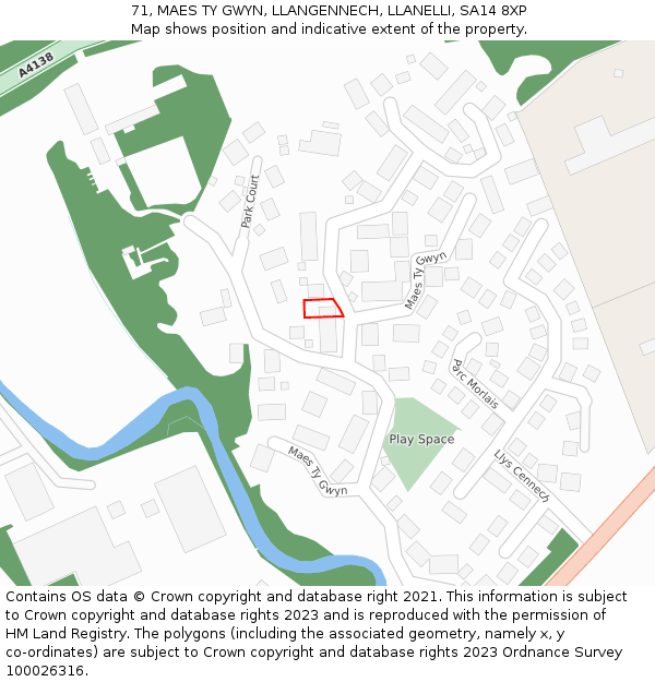 71, MAES TY GWYN, LLANGENNECH, LLANELLI, SA14 8XP: Location map and indicative extent of plot