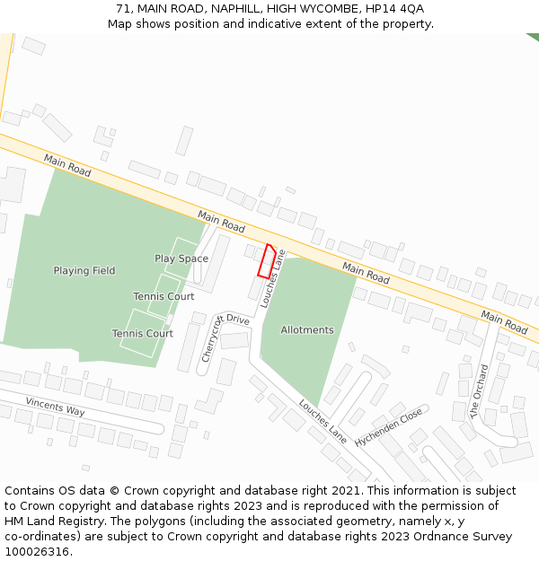 71, MAIN ROAD, NAPHILL, HIGH WYCOMBE, HP14 4QA: Location map and indicative extent of plot