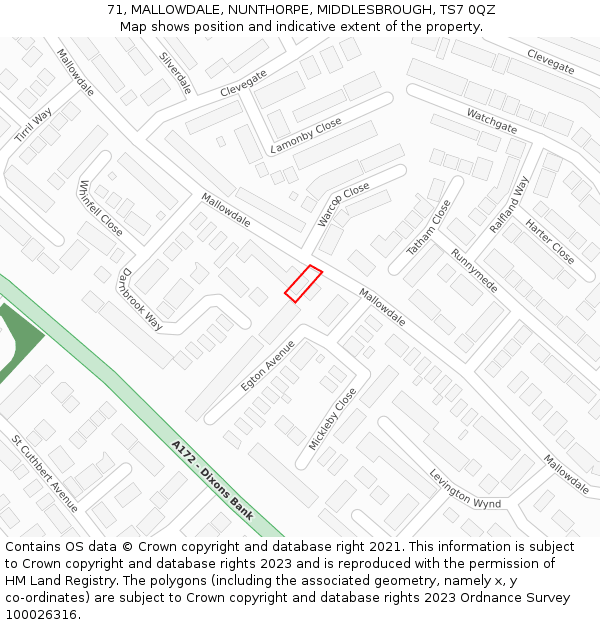 71, MALLOWDALE, NUNTHORPE, MIDDLESBROUGH, TS7 0QZ: Location map and indicative extent of plot