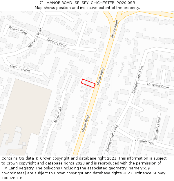 71, MANOR ROAD, SELSEY, CHICHESTER, PO20 0SB: Location map and indicative extent of plot