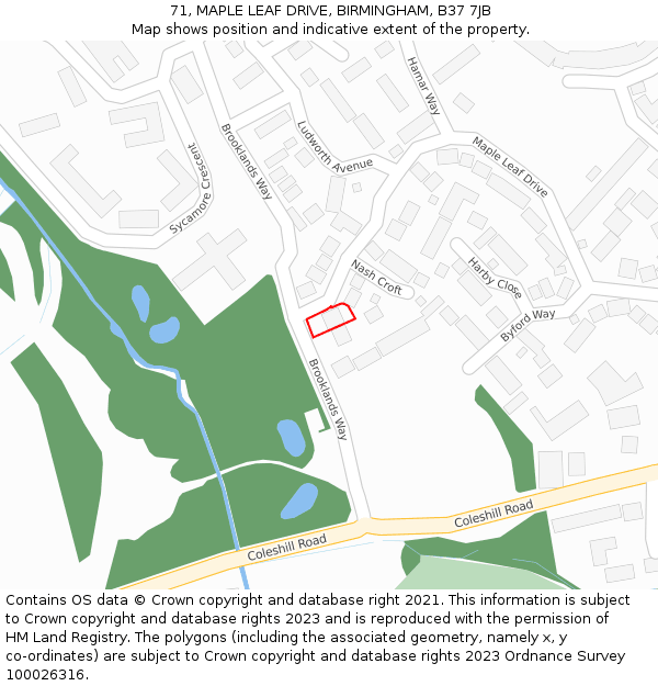 71, MAPLE LEAF DRIVE, BIRMINGHAM, B37 7JB: Location map and indicative extent of plot