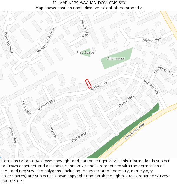 71, MARINERS WAY, MALDON, CM9 6YX: Location map and indicative extent of plot