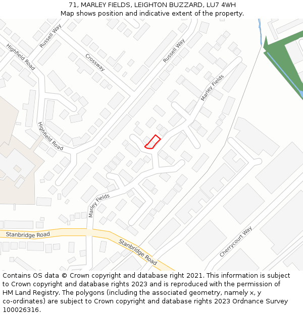 71, MARLEY FIELDS, LEIGHTON BUZZARD, LU7 4WH: Location map and indicative extent of plot