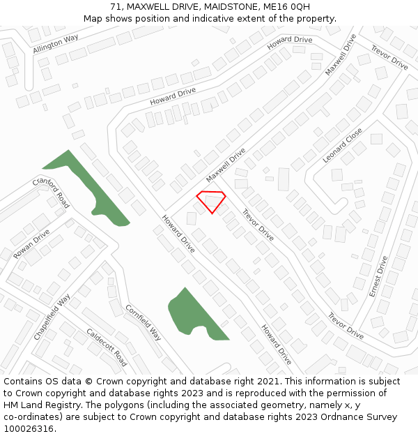 71, MAXWELL DRIVE, MAIDSTONE, ME16 0QH: Location map and indicative extent of plot