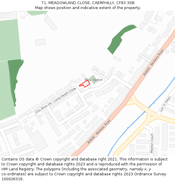 71, MEADOWLAND CLOSE, CAERPHILLY, CF83 3SB: Location map and indicative extent of plot