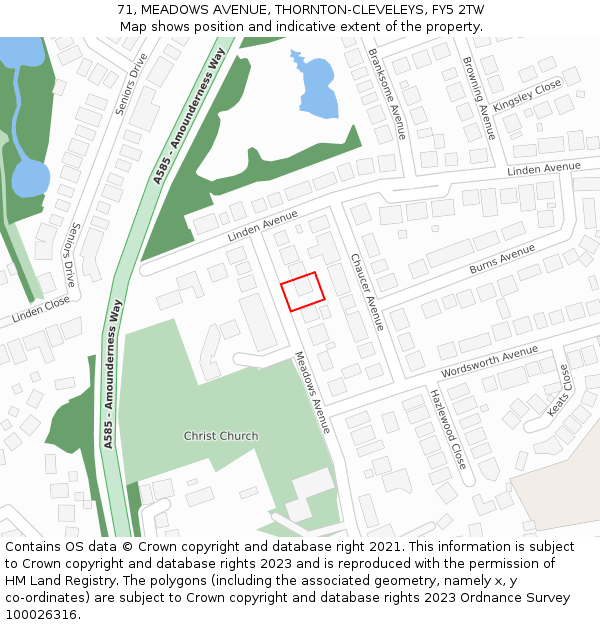 71, MEADOWS AVENUE, THORNTON-CLEVELEYS, FY5 2TW: Location map and indicative extent of plot