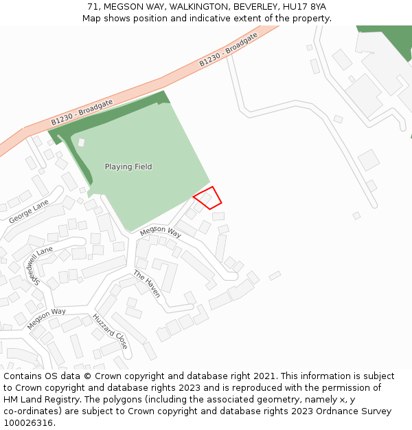 71, MEGSON WAY, WALKINGTON, BEVERLEY, HU17 8YA: Location map and indicative extent of plot