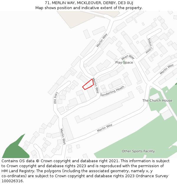 71, MERLIN WAY, MICKLEOVER, DERBY, DE3 0UJ: Location map and indicative extent of plot