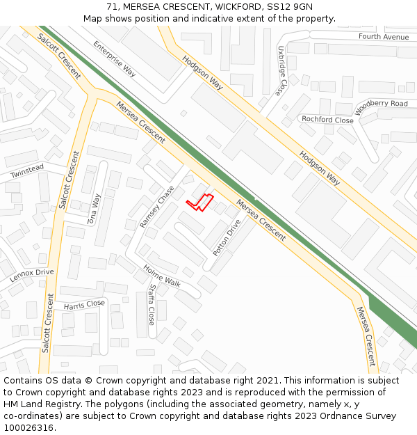 71, MERSEA CRESCENT, WICKFORD, SS12 9GN: Location map and indicative extent of plot