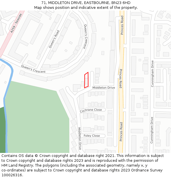 71, MIDDLETON DRIVE, EASTBOURNE, BN23 6HD: Location map and indicative extent of plot