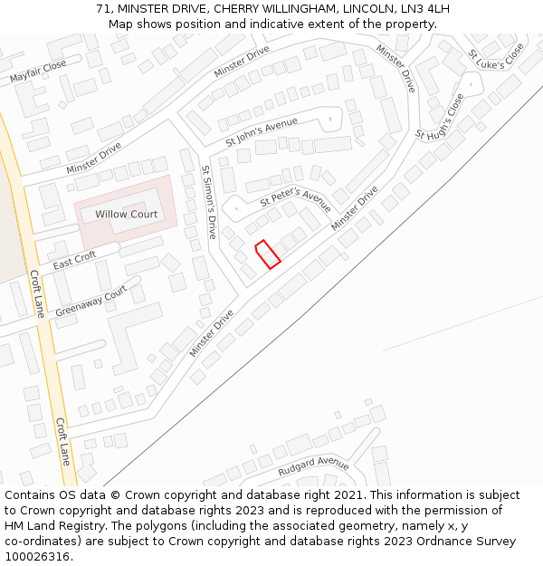 71, MINSTER DRIVE, CHERRY WILLINGHAM, LINCOLN, LN3 4LH: Location map and indicative extent of plot