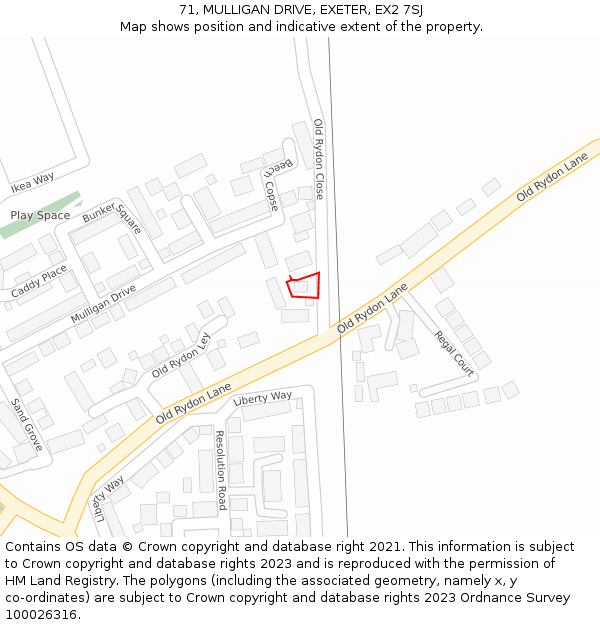 71, MULLIGAN DRIVE, EXETER, EX2 7SJ: Location map and indicative extent of plot