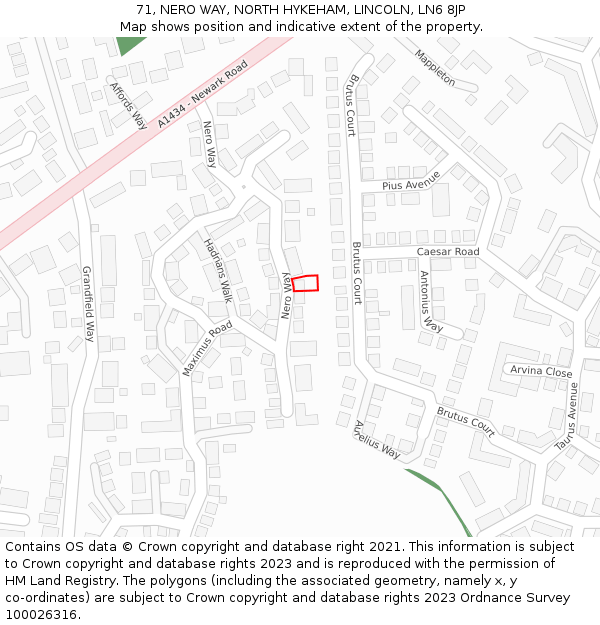 71, NERO WAY, NORTH HYKEHAM, LINCOLN, LN6 8JP: Location map and indicative extent of plot