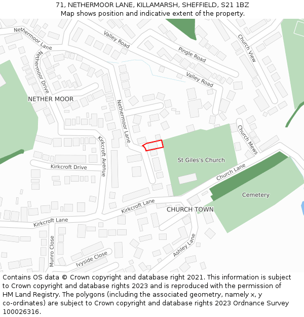 71, NETHERMOOR LANE, KILLAMARSH, SHEFFIELD, S21 1BZ: Location map and indicative extent of plot