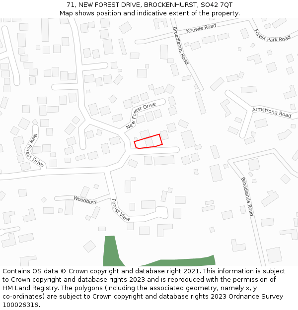 71, NEW FOREST DRIVE, BROCKENHURST, SO42 7QT: Location map and indicative extent of plot