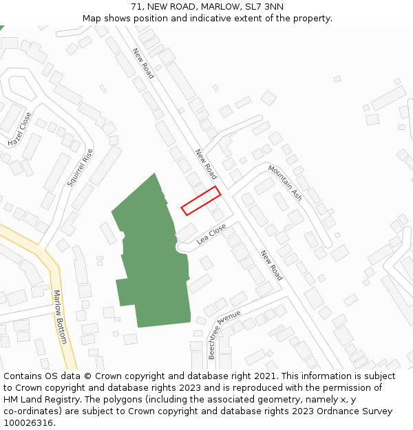 71, NEW ROAD, MARLOW, SL7 3NN: Location map and indicative extent of plot