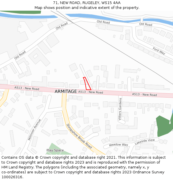 71, NEW ROAD, RUGELEY, WS15 4AA: Location map and indicative extent of plot