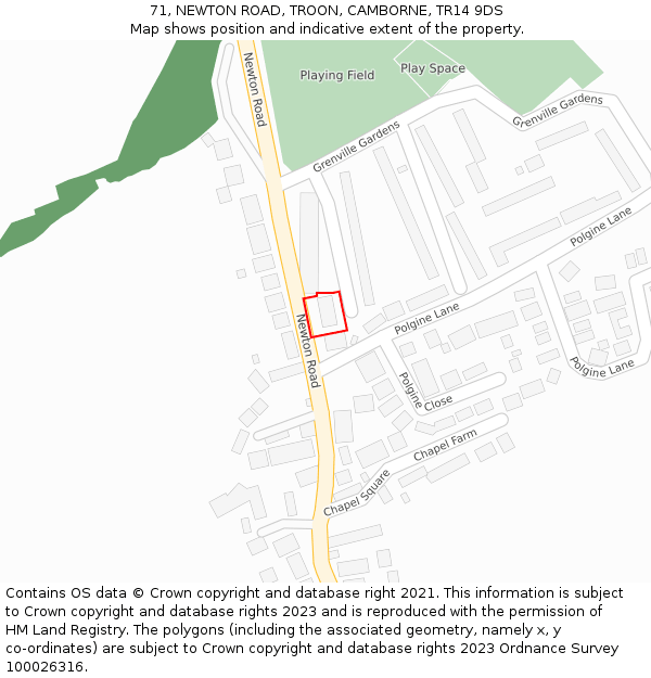 71, NEWTON ROAD, TROON, CAMBORNE, TR14 9DS: Location map and indicative extent of plot