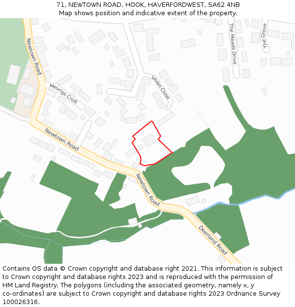 71, NEWTOWN ROAD, HOOK, HAVERFORDWEST, SA62 4NB: Location map and indicative extent of plot